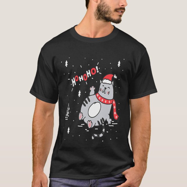 Camiseta Ho Ho Ho Cat Santa Cat with Santa Hat Xmas (Anverso)