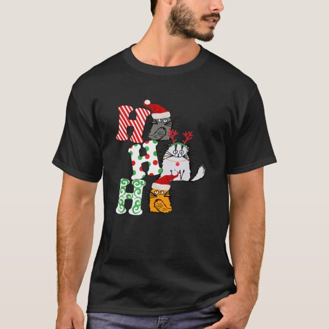 Camiseta Ho Ho Ho Christmas Cat Lover Santa Claus Hat Xmas  (Anverso)