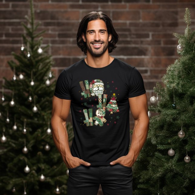 Camiseta Ho Ho Ho Christmas Festive Patchwork (Subido por el creador)