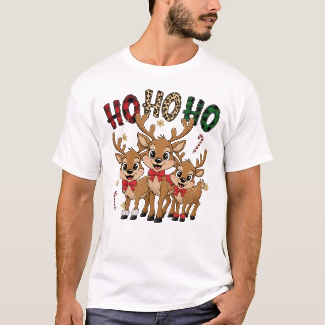 Camiseta Ho Ho Ho Cute Reindeer Trio Christmas Tee (Anverso)