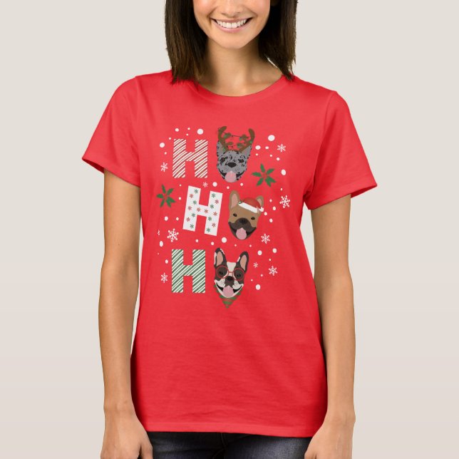 Camiseta Ho Ho Ho Ho Bulldog francés Feliz Navidad (Anverso)