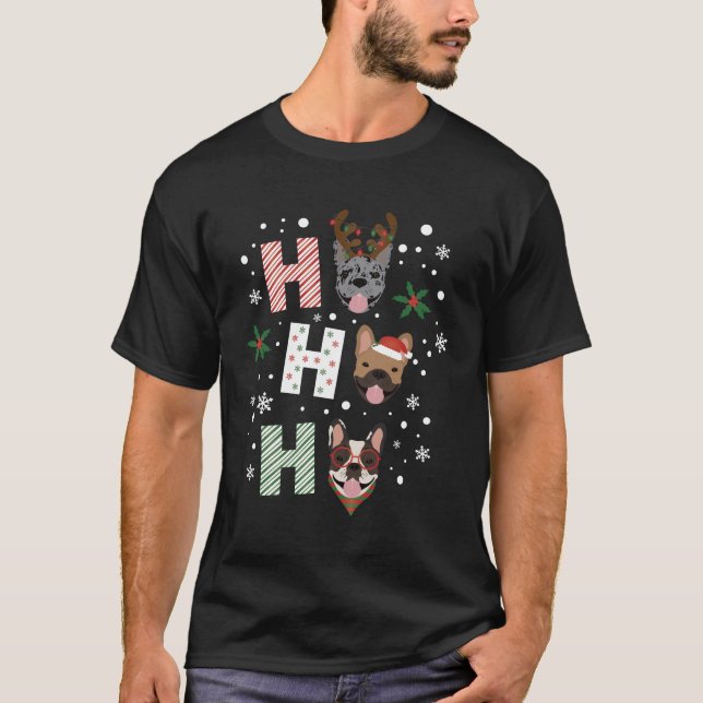 Camiseta Ho Ho Ho Ho Bulldog francés Feliz Navidad (Anverso)
