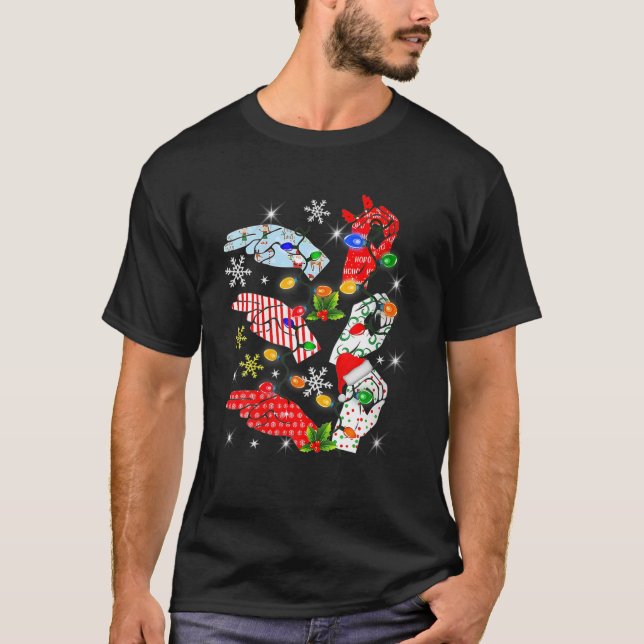 Camiseta Ho Ho Ho Ho Hand Rótulo Language Interpreter ASL X (Anverso)