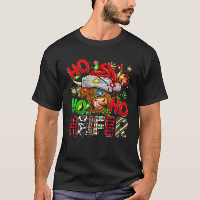 Camiseta Ho Ho Ho Ho Ho Cute Highland Navidades de vacas Sa (Anverso)