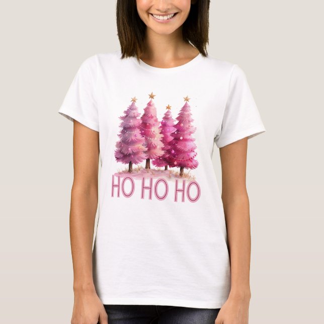 Camiseta Ho Ho Ho Ho Ho Pink Christmas Tree (Anverso)