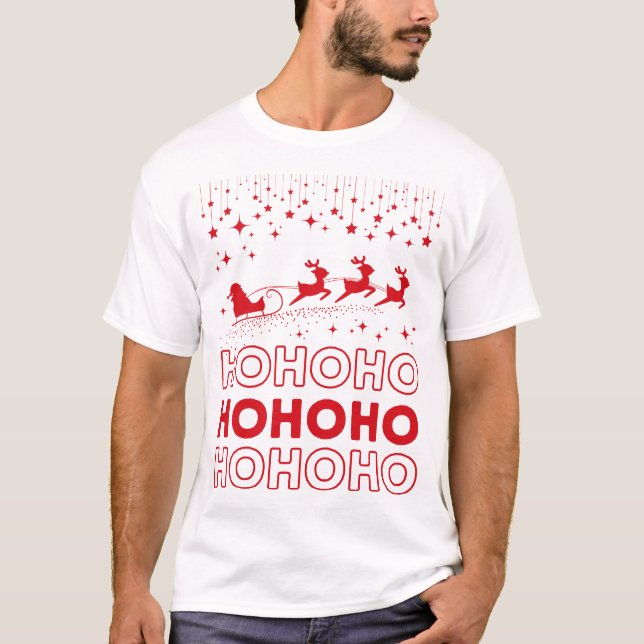 Camiseta Ho Ho Ho Ho Santa Claus Navidades renos Sleigh (Anverso)