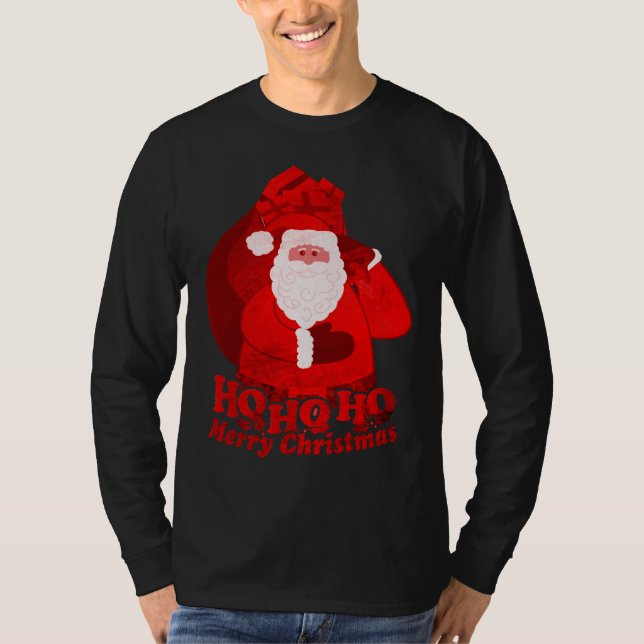 Camiseta Ho Ho Ho rojo para hombre de santa de las Felices (Anverso)