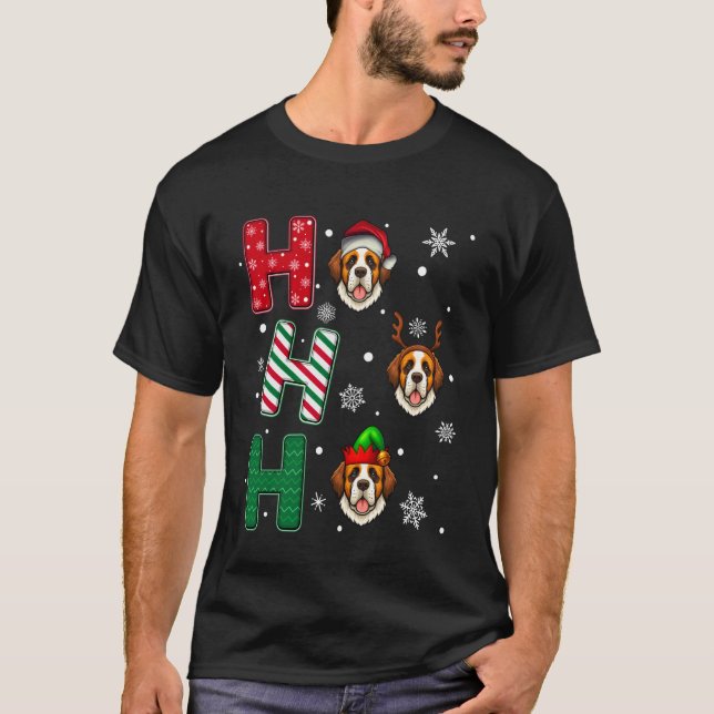 Camiseta Ho Ho Ho San Bernardo Perro Navidad Santa (Anverso)