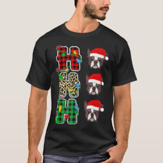 Camiseta HO-HO-HO Santa Hat Boston Terrier Leopard Christma