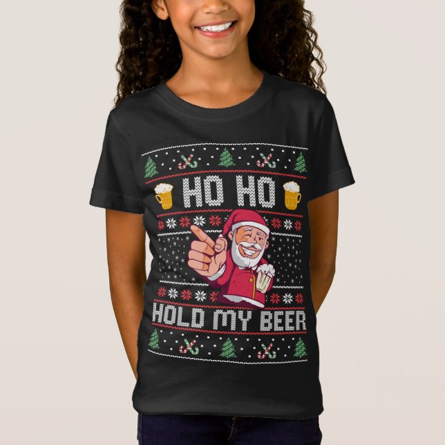 Camiseta Ho Ho Hold my Beer - Navidades feos Santa Adulto (Anverso)