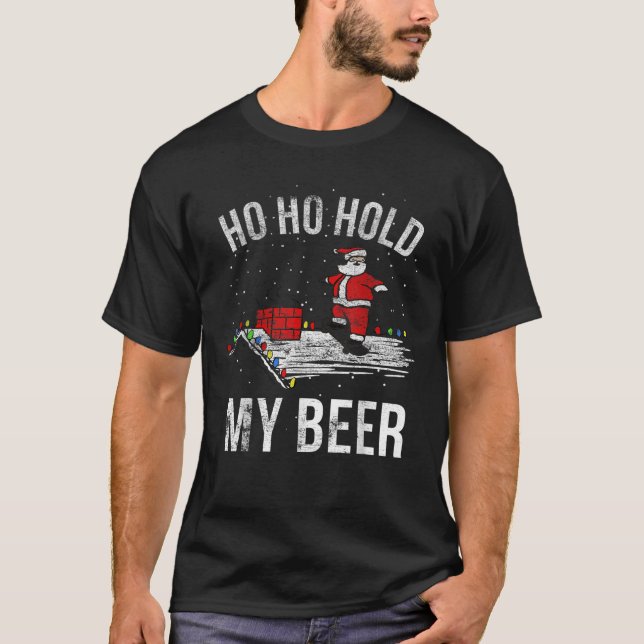 Camiseta Ho Ho Hold My Beer Skateboard Roof Santa Funny (Anverso)
