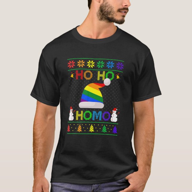 Camiseta Ho Ho Homo Gay Navidades LGBT Rainbow Santa Hat Ug (Anverso)