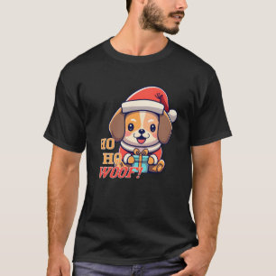 Camiseta Ho Ho Woof Cute perro con sombrero de Santa y rega