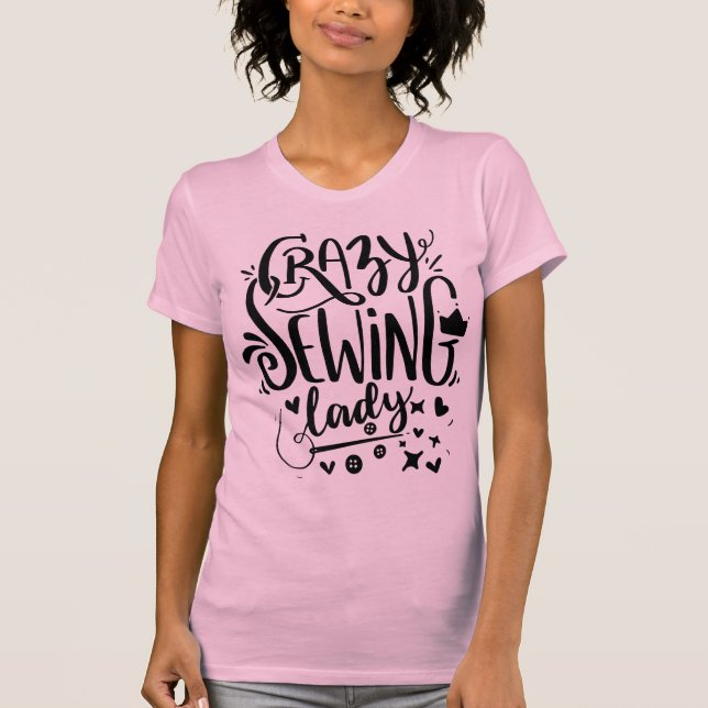Camiseta Hobby de Seamstress rosado negro de mascado loco (Anverso)