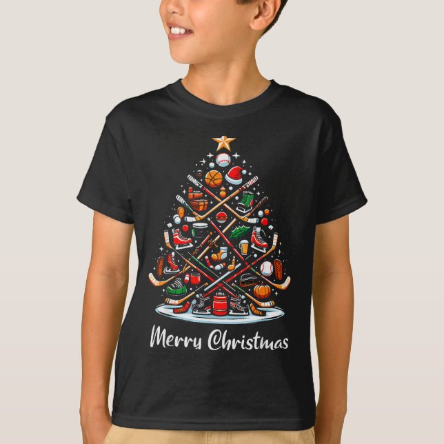 Camiseta Hockey Christmas Tree Lights Funny Hockey Player X (Anverso)