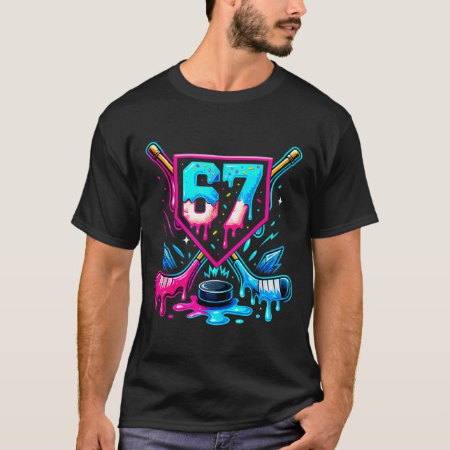 Camiseta Hockey Drip 6 7 Number 67 Six Seven Meme Men Boys  (Anverso)