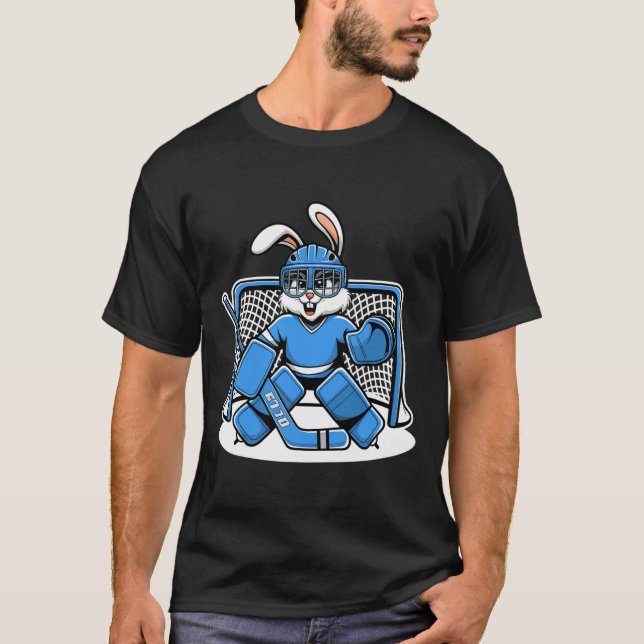 Camiseta Hockey Goalie Bunny Blue Net Pads Stick Helmet  (Anverso)