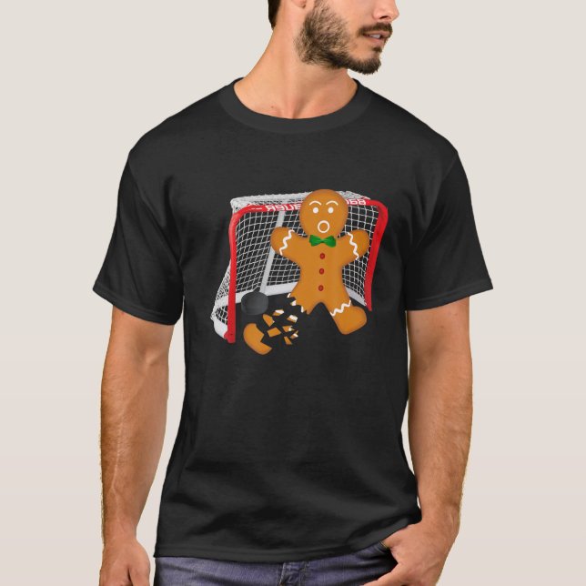 Camiseta Hockey Goalie Funny Christmas Gingerbread Tee Men (Anverso)