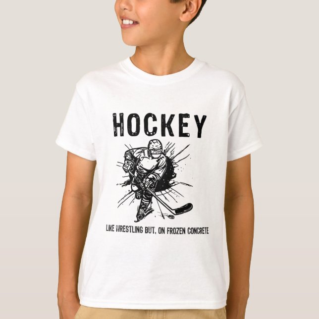 Camiseta Hockey Like Wrestling But On Frozen Concrete Funny (Anverso)