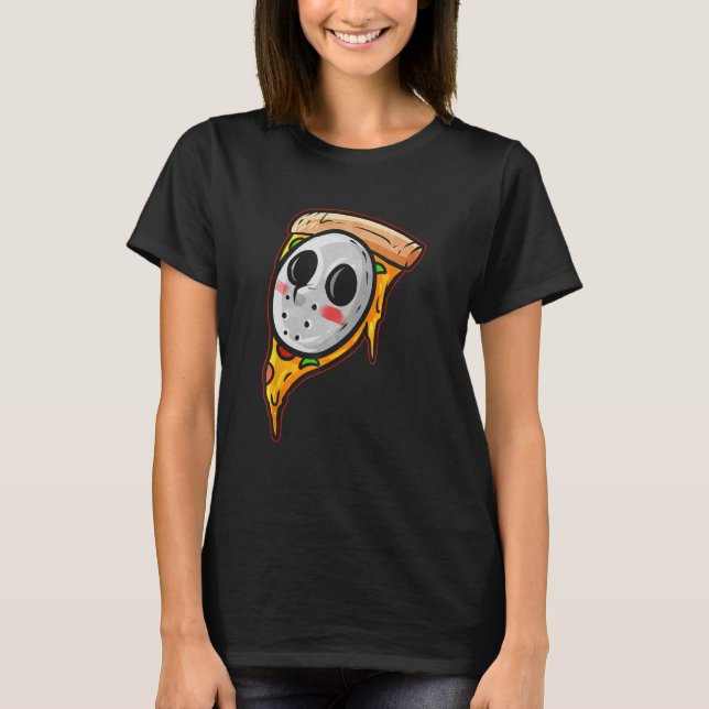 Camiseta Hockey Mask Halloween Horror and Pizza (Anverso)
