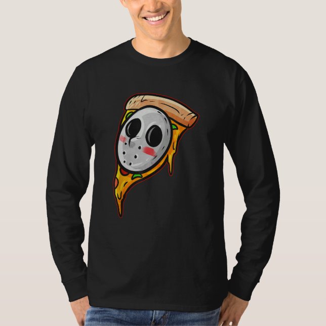 Camiseta Hockey Mask Halloween Horror and Pizza (Anverso)