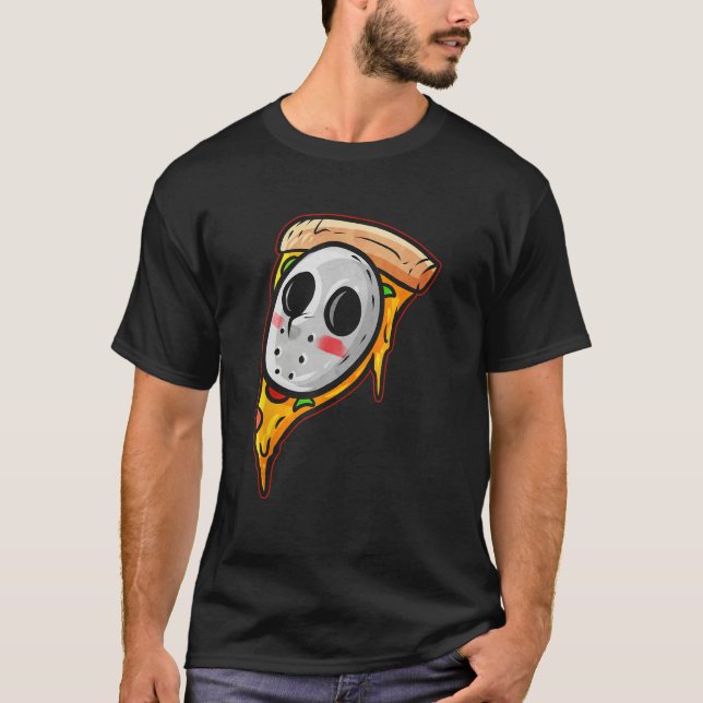 Camiseta Hockey Mask Halloween Horror and Pizza (Anverso)
