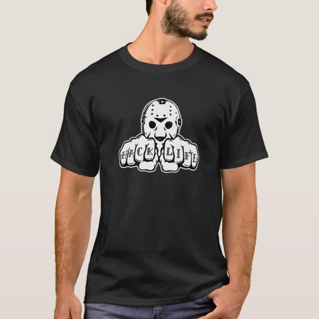 Camiseta Hockey Mask Knuckle Tattoo Design Premium (Anverso)