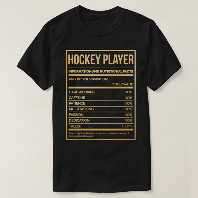 Camiseta Hockey Player Funny Hockey Nutrition Label in Gold (Diseño del anverso)