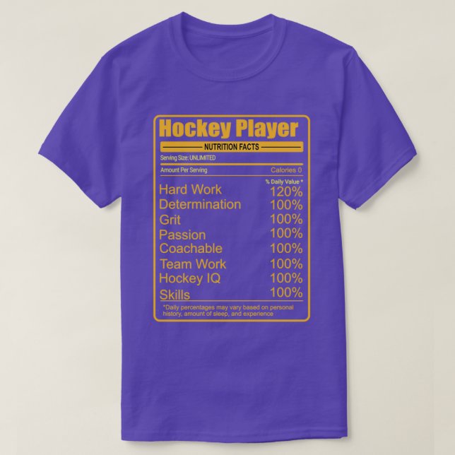 Camiseta Hockey Player Nutrition Facts (Diseño del anverso)