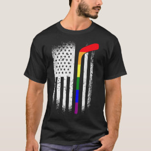 Camiseta Hockey sobre bandera estadounidense LGBT-Q Ally de