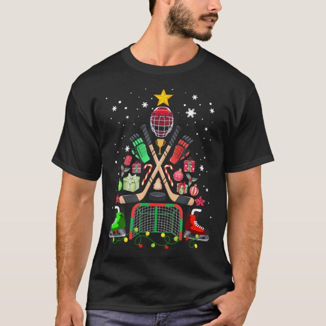 Camiseta Hockey sobre hielo Árbol de Navidad Gracioso Navid (Anverso)