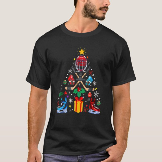 Camiseta Hockey sobre hielo Navidad Ornamento Árbol niños h (Anverso)