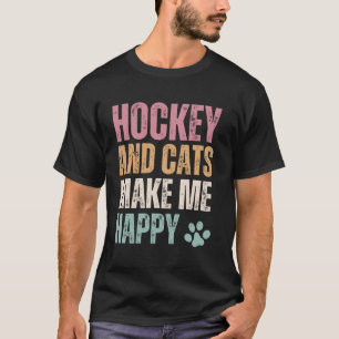 Camiseta Hockey Y Gatos Me Hacen Feliz Gracioso