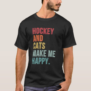 Camiseta Hockey Y Gatos Me Hacen Feliz Gracioso
