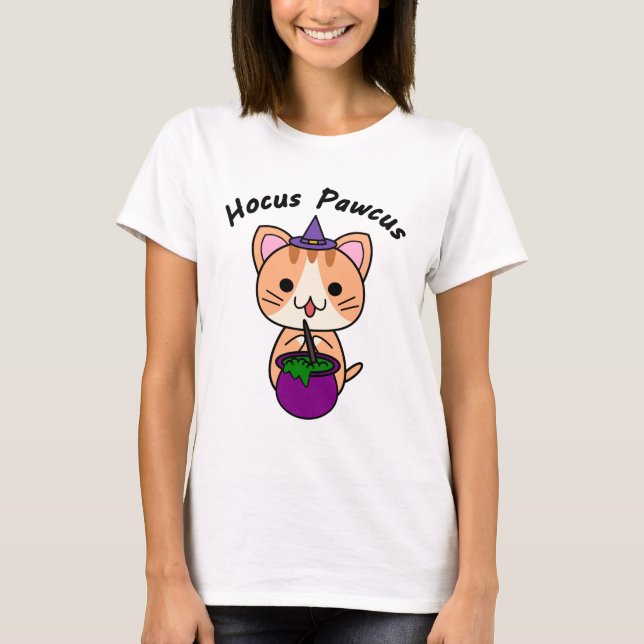 Camiseta Hocus Pawcus - Gato Ginger Tabby - Escritura negra (Anverso)