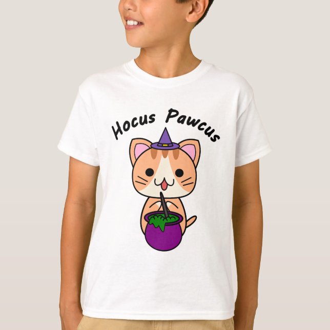 Camiseta Hocus Pawcus - Gato Ginger Tabby - Escritura negra (Anverso)