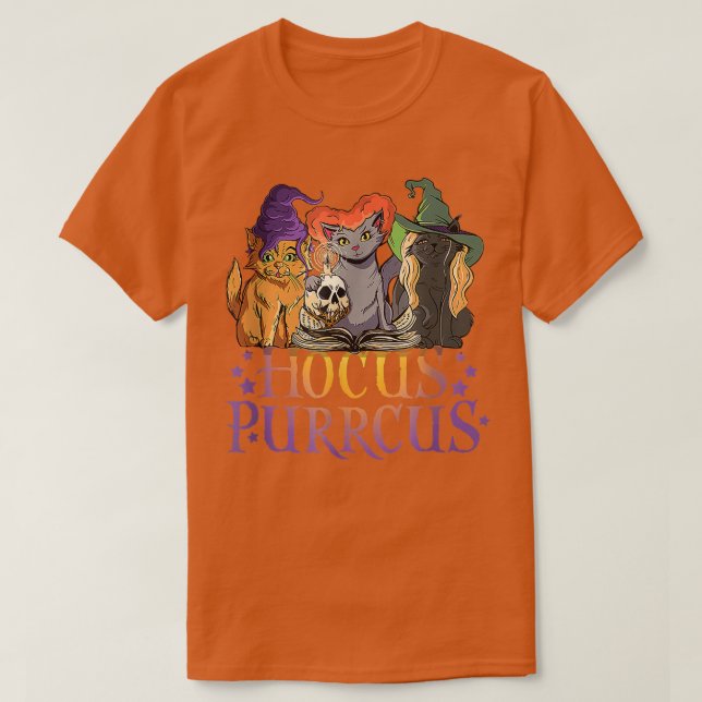 Camiseta Hocus Purrcus Halloween Bruja gatos divertida paro (Diseño del anverso)