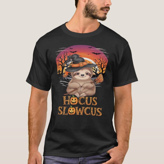 Camiseta Hocus Slowcus Sloth lovers Halloween costume tee E (Anverso)
