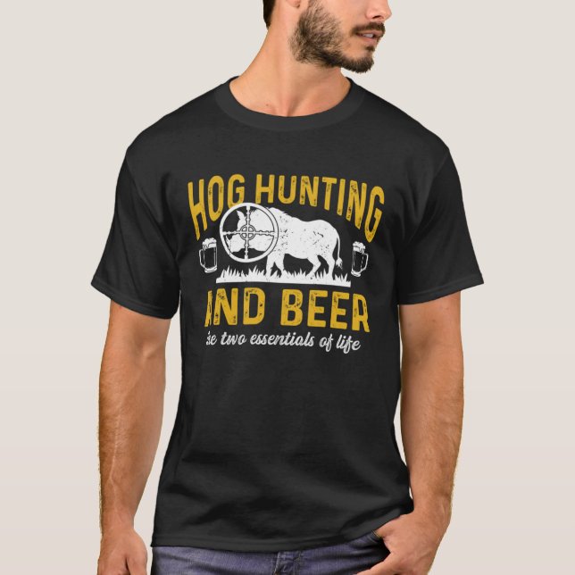 Camiseta Hog Hunting Dad Hunter and Beer the Two Essentials (Anverso)