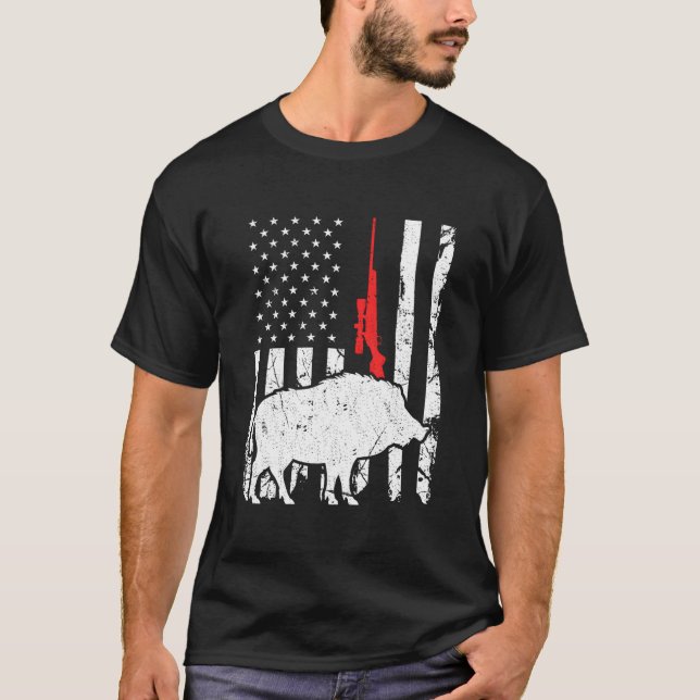 Camiseta Hog Hunting Us Flag Patriotic American Rifle (Anverso)
