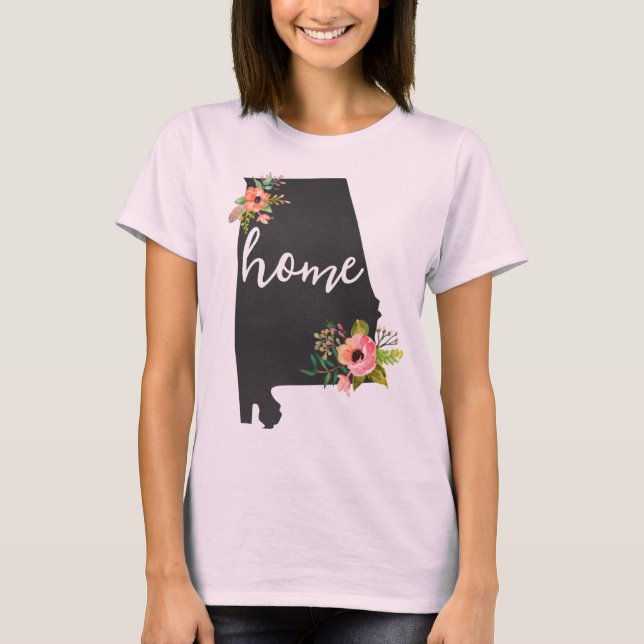 Camiseta Hogar de Alabama Pizarra Flores Acuarela Estado (Anverso)