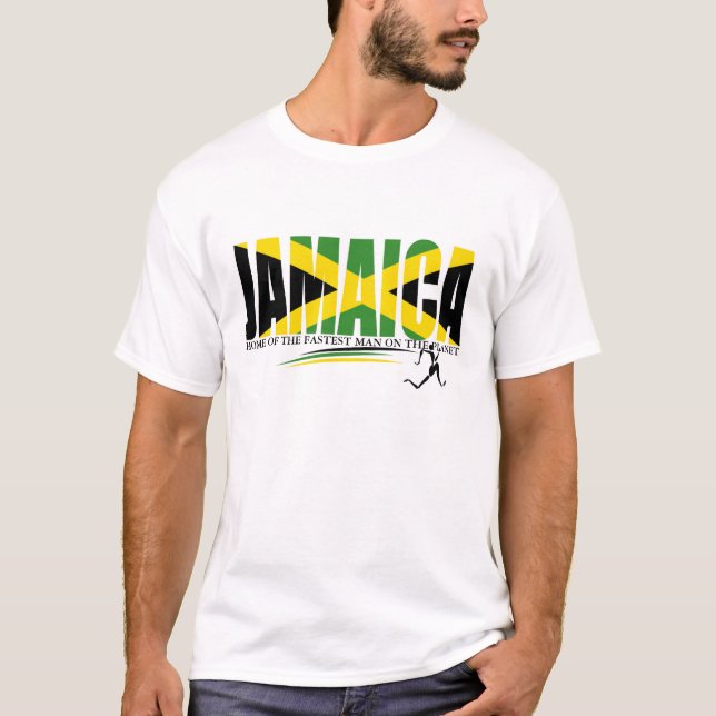 Camiseta Hogar de Jamaica del hombre más rápido en la (Anverso)