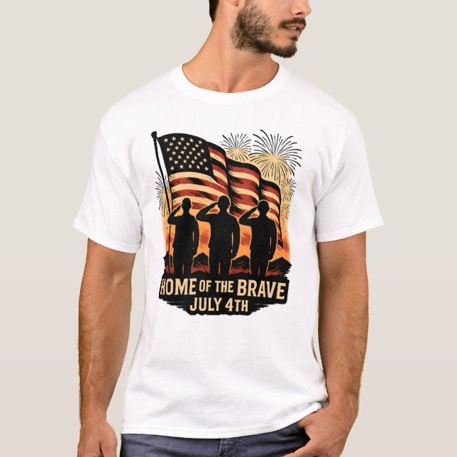Camiseta Hogar de los valientes militares patrióticos 4 de  (Anverso)