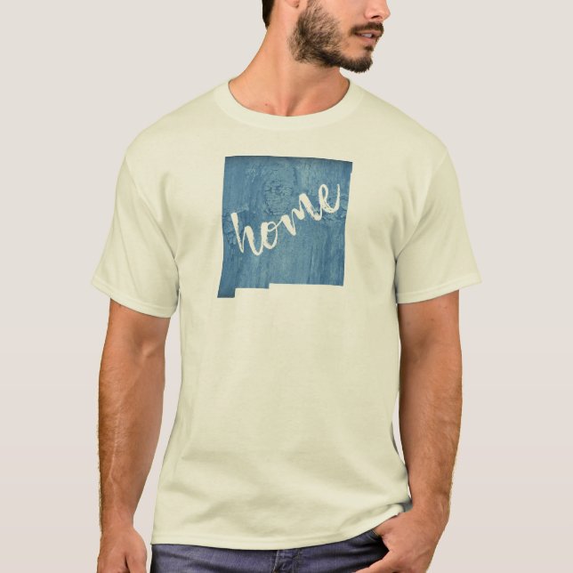 Camiseta Hogar de Nueva México con textura de madera (Anverso)