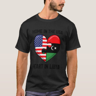 Camiseta Hogar en EE. UU. Corazón en Libia Bandera Amor