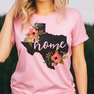 Camiseta Hogar Texas Pizarra Acuarela Flores Estado