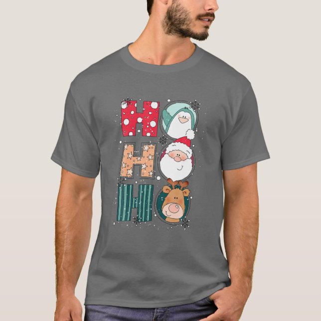 Camiseta Hohoho Christmas Cute Santa Reindeer Penguin (Anverso)