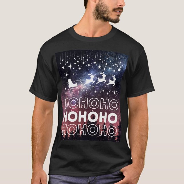 Camiseta Hohoho Santa Claus Reindes Red Starry Sky (Anverso)