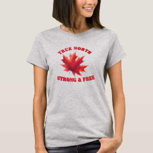 Camiseta Hoja de Arce Canadá Verdadero Norte Fuerte y Libre