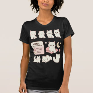 Camiseta Hoja de Arte de Personaje de Gato Blanco Esponjoso